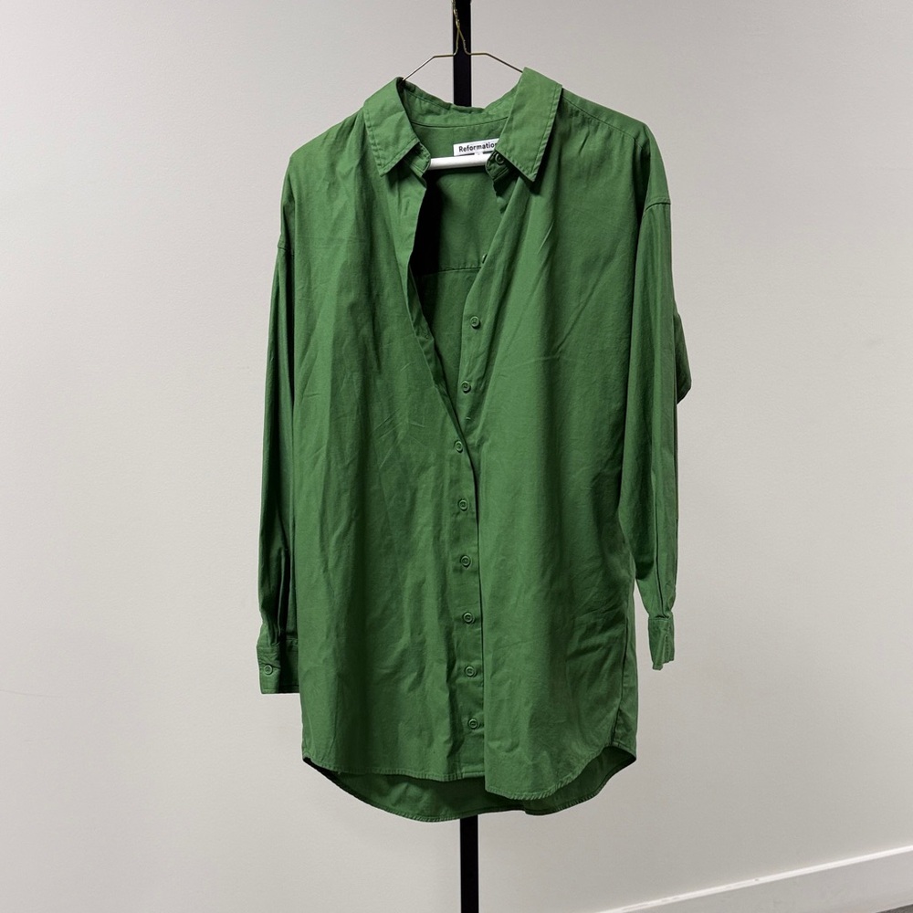 Reformation green shirt dress